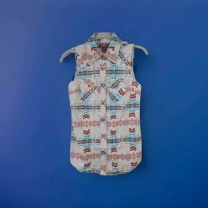 Rock & Roll Denim Sleeveless Retro Pearl Snap Southwestern Native Design XSmall